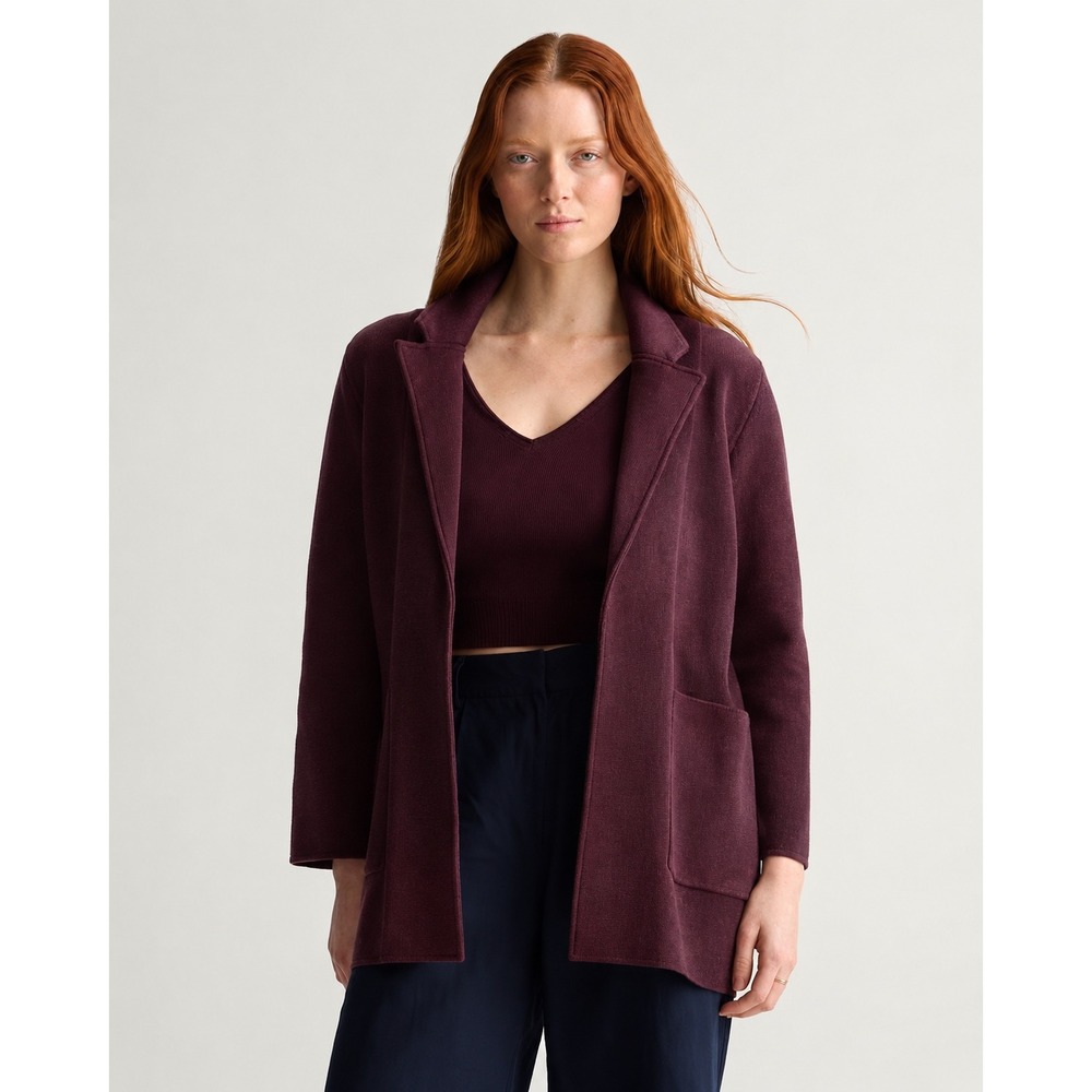 Quince Women Organic Cotton Knit Blazer L Burgundy Open Front Lagenlook Academia